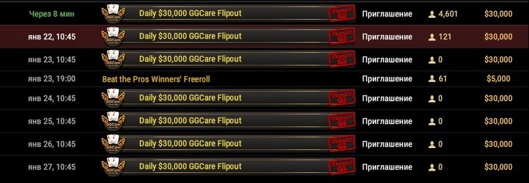 Расписание актуальных фрироллов